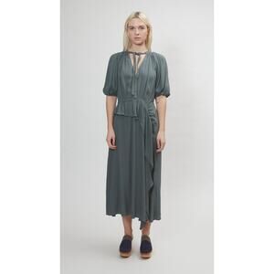 Ulla Johnson Peat Green Tiered Ruffle Leah Midi Dress Size 00